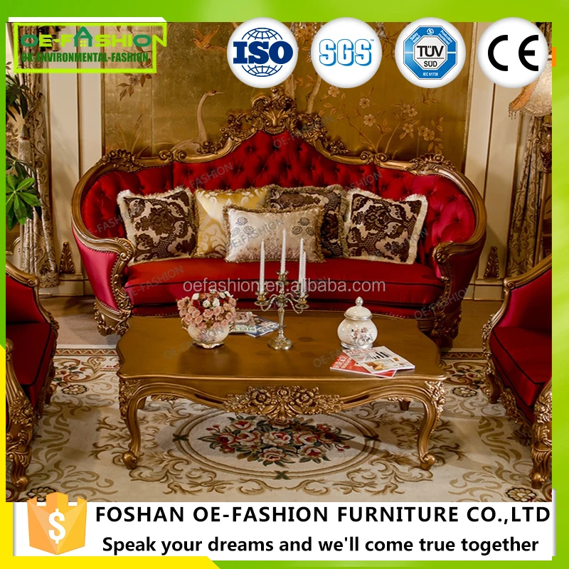 OE-FASHION Luxury solid wood red velvet sofa sets from China