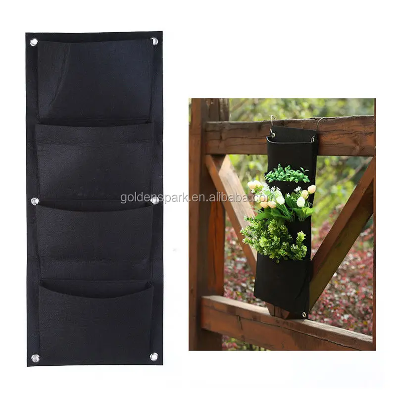 Outdoor Indoor Vertical Gardening Hanging Wall Garden 4 Pockets Planting Bags