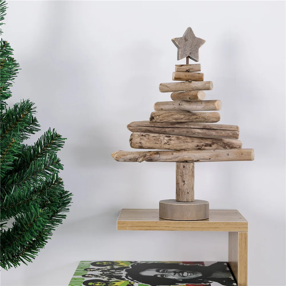 Natural Beach Driftwood Decor Christmas Display Tree on Wood Stand