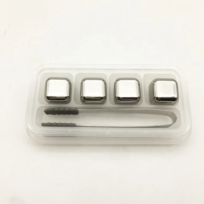 
Amazon best selling product frozen liquid whisky stones 4pcs set metal ice cubes with ice tong 