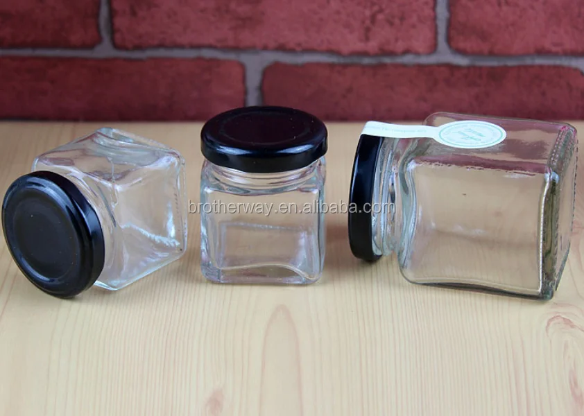 stocked variety of styles and sizes victorian square glass jar for honey, jam