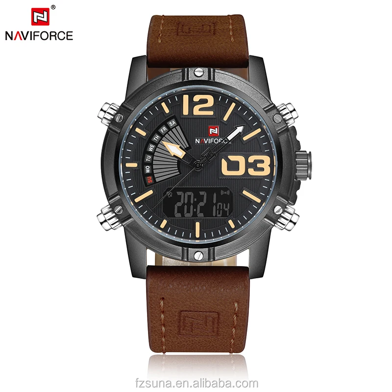 Cheapest Naviforce 9095 Watches Men Brand Japan Quartz Movt Leather Strap Man Wrist Watch NF9095