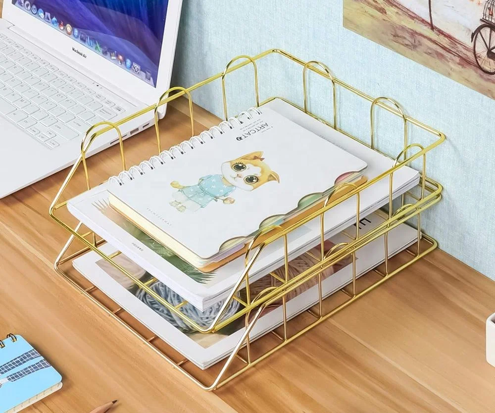 550-97DG новейший составной металлический золотой Настольный органайзер, лоток, корзина для хранения писем