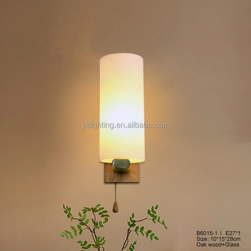 Antique Single Bulb Wood + Glass Wall Lamp for Living Room Hotel Modern Style Indoor Wall Light Wood Base Led Stair Wall Light