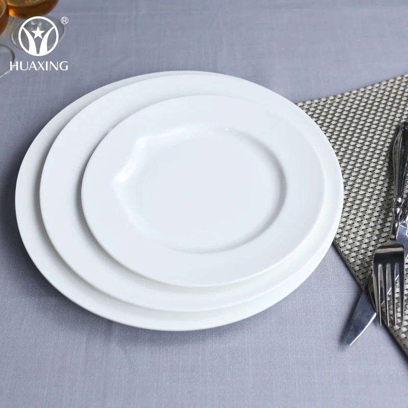 Cheap price customized logo hotel horeca banquet tableware round bulk white porcelain plates for wedding