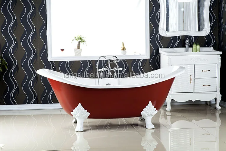 double slipper clawfoot antique cast iron bathtub with color paint at cheap price