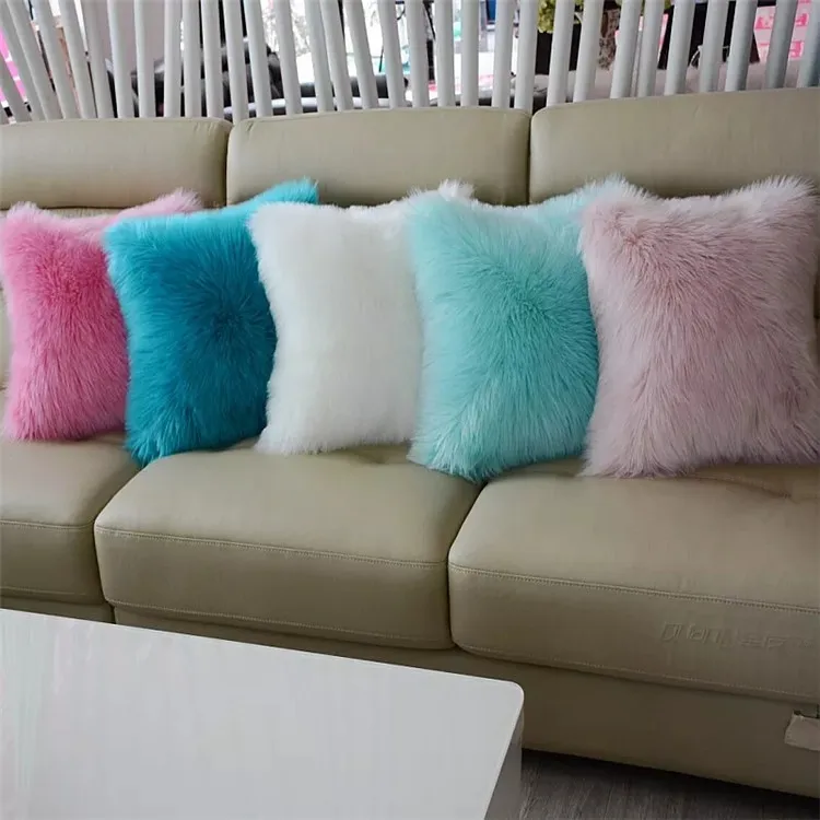 Faux fur pillow cases lamb colorful pillows faux fur dyed pillows