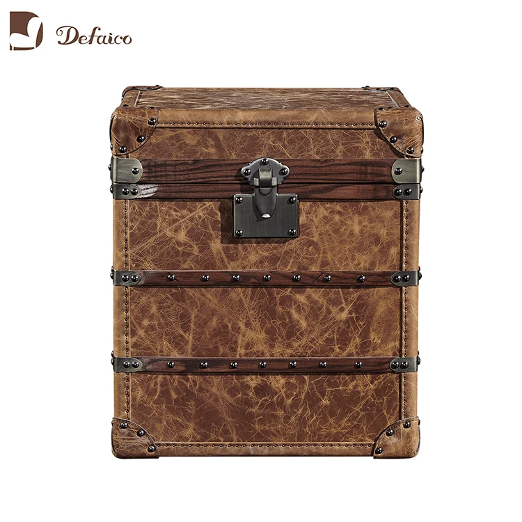 Genuine Leather Vintage Steamer Trunk with Rivets