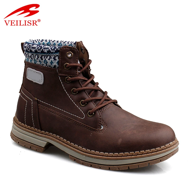 Outdoor faux leather upper fashion mid top footwear winter men boots