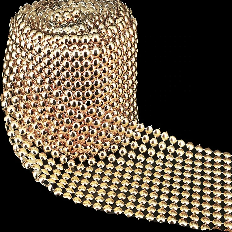 
Stylish 12 row gold bead trimming mesh rhinestone bows ribbon for button decoration 