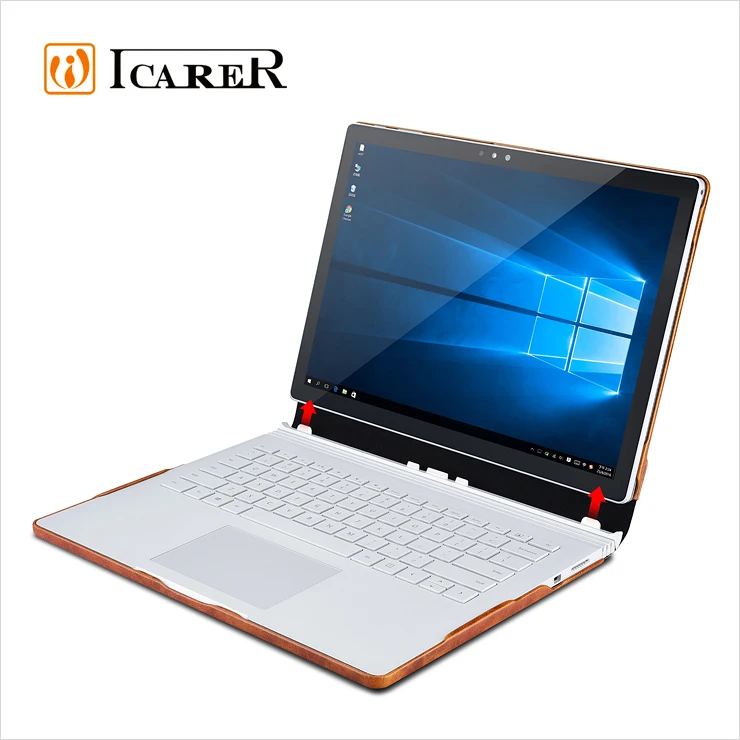 ICARER Genuine Leather Case for Microsoft Surface Book Detachable Flip Cover with Stand Function