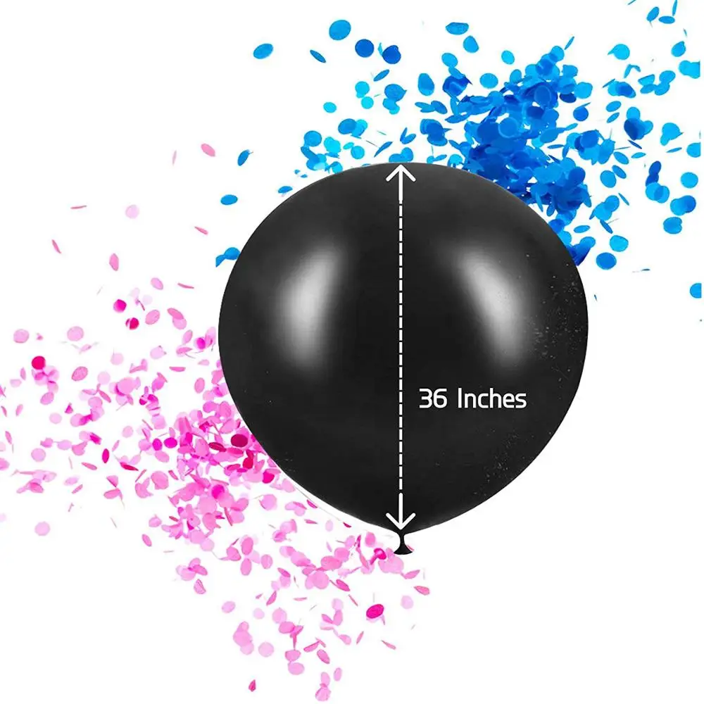 
36 Inch Baby Gender Reveal Balloon Big Black Balloons with Pink and Blue Confetti Packs for Boy or Girl Baby Shower 