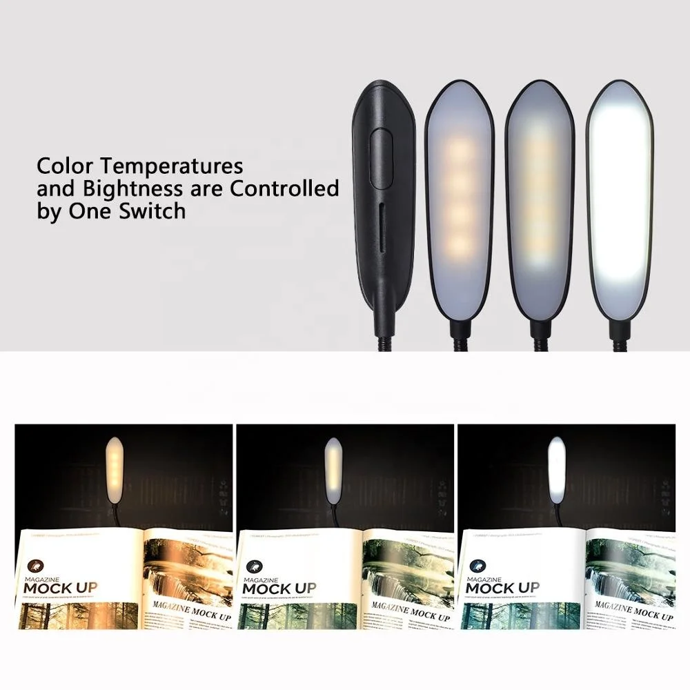 OEM Clip on Reading Light 3000K-6500K Adjustable Color Temperature Up to 33 Hours of Continuous Light Rechargeable Book Light