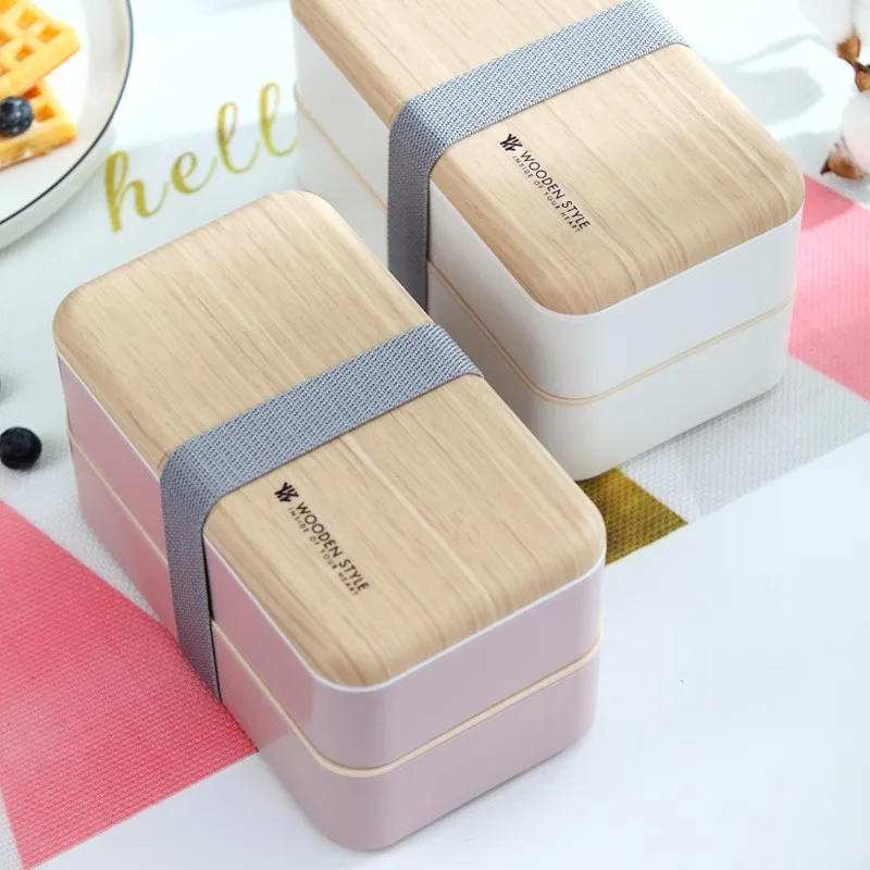 Dinnerware set BPA Free plastic 2 compartment food container microwave leakproof bamboo lid kid stackable stack bento lunch box
