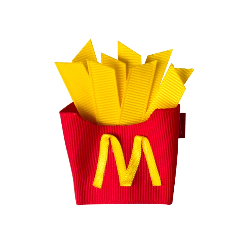 Wholesale Customizable French Fries Chicken & Rice Hair Bow Clips Grosgrain Ribbon DIY Fashion for Kids Toddler Girl Hairbow