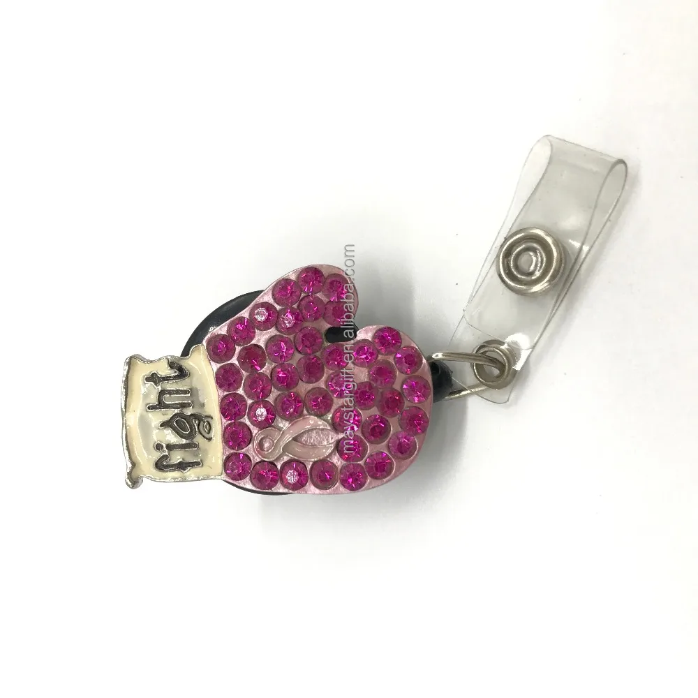 Retractable reel badge with breast cancer awareness logo