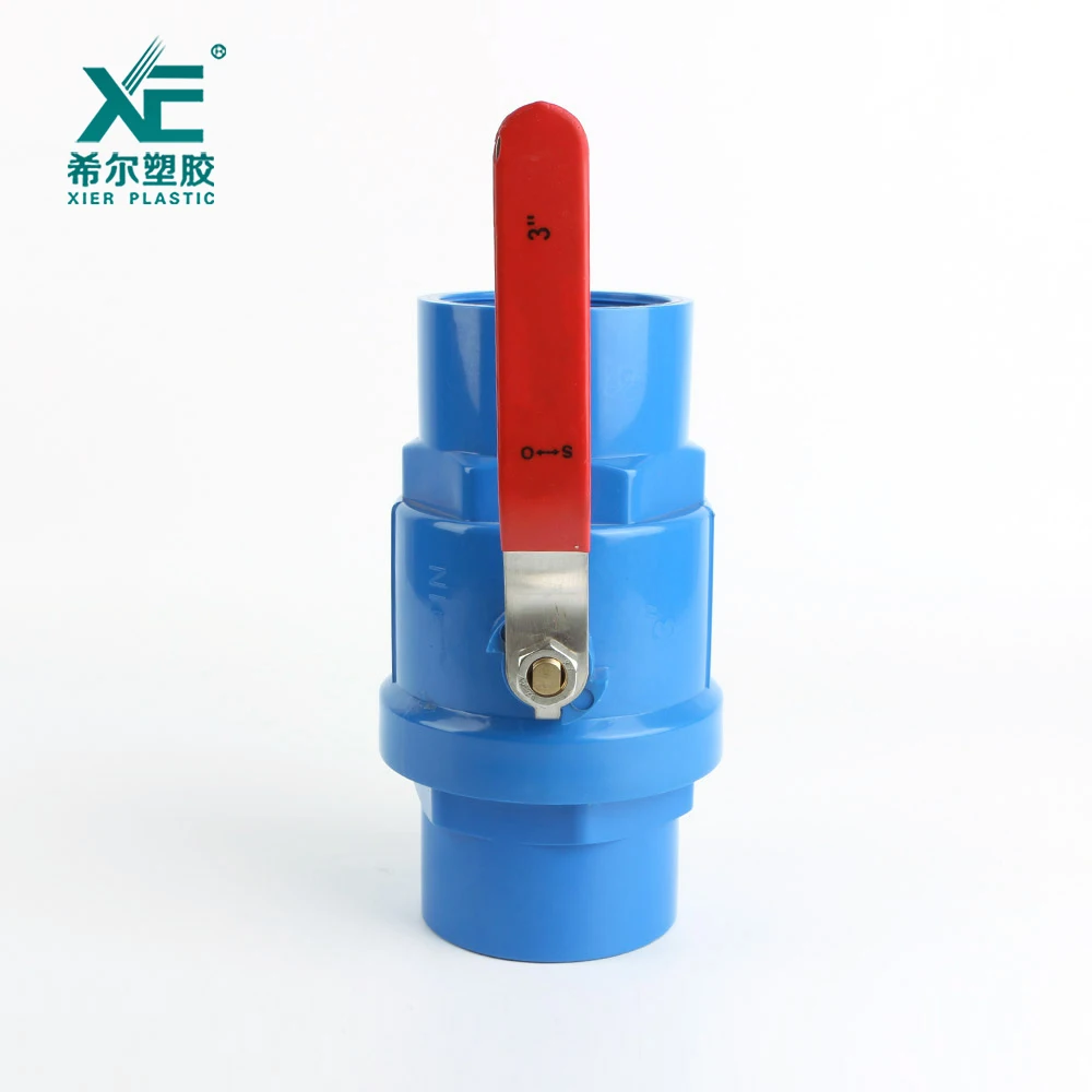 High quality two pieces pvc ball valve with red stainless steel handle