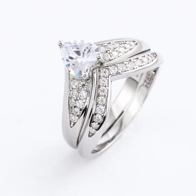 Wholesales hot sale popular style 925 silver V shape Bridal jewelry Wedding ring set
