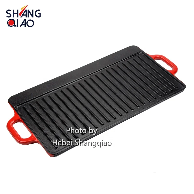 Camping Cookware Pre-seasoned Cast Iron Griddle Heavy Duty Reversible Double Burner Cast Iron Grill Griddle