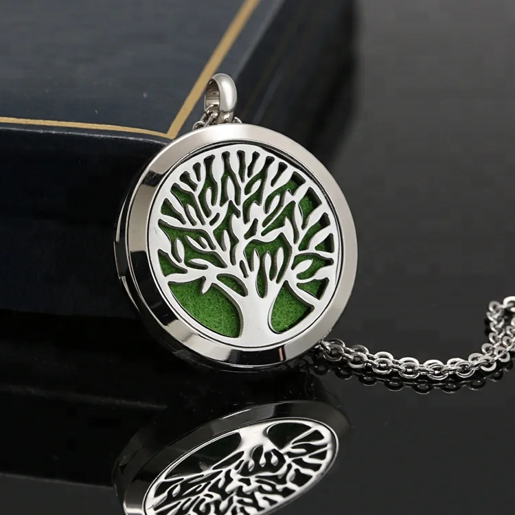 
Aroma Perfume Locket Essential Oil Diffuser Jewelry 316L Stainless Steel Aromatherapy Tree Of Life Diffuser Necklace Pendant 