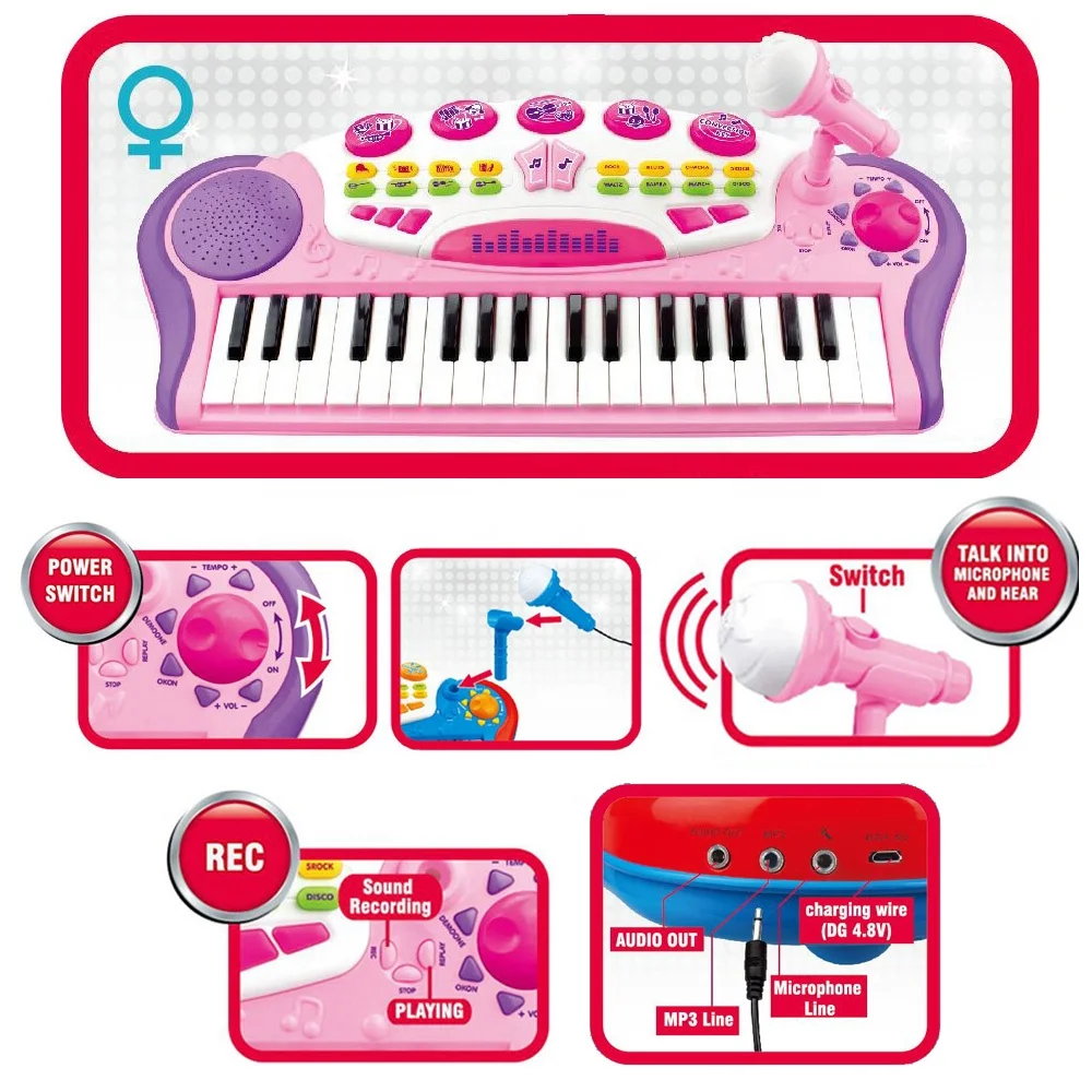 Multifunctional musical instrument 37 keys electronic organ toy with microphone and MP3 wire .