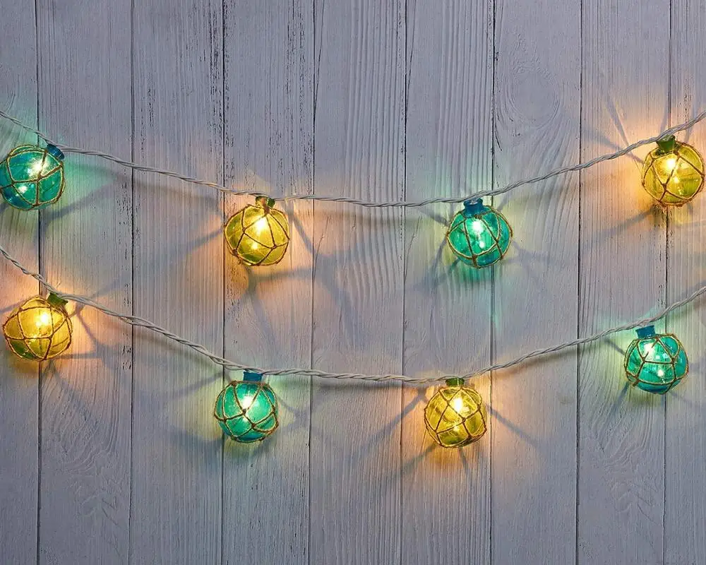 2019New Ideal Christmas Xmas Ornament 10 LED Nautical Fishing Floats Coastal Buoy Beach Style Roped Net Ball String Lights Set