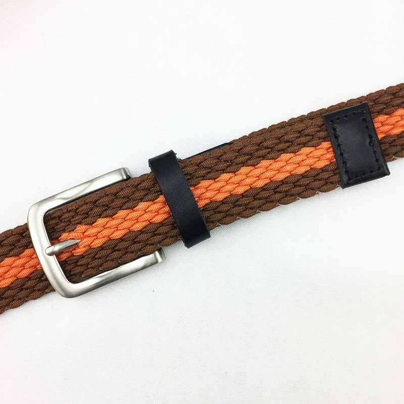 Muti Color Mens Braided Knitted Elastic Stretch Belt With Alloy Pin Buckle