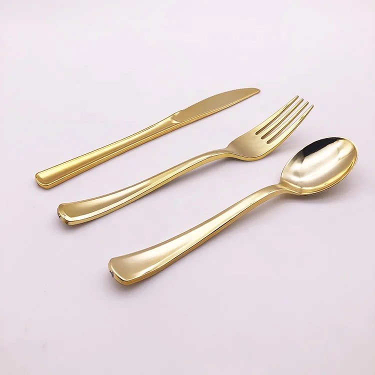 Heavy Duty Bulk Disposable Flatware Elegant Plastic Silverware Set gold plastic cutlery for Catering Events