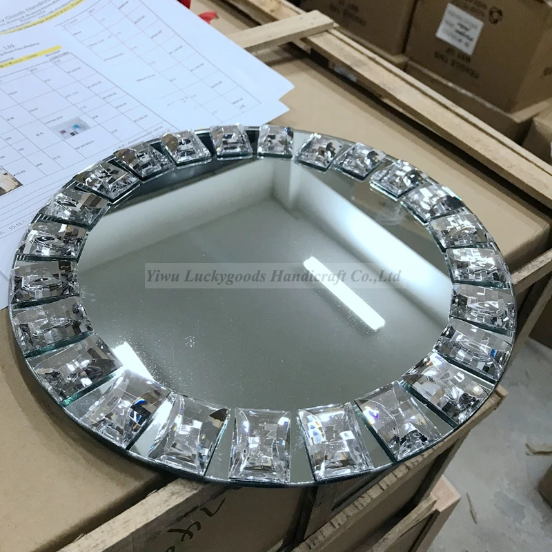 LCK085 2019  New design beautiful diamond mirror charger plates  for wedding supplies