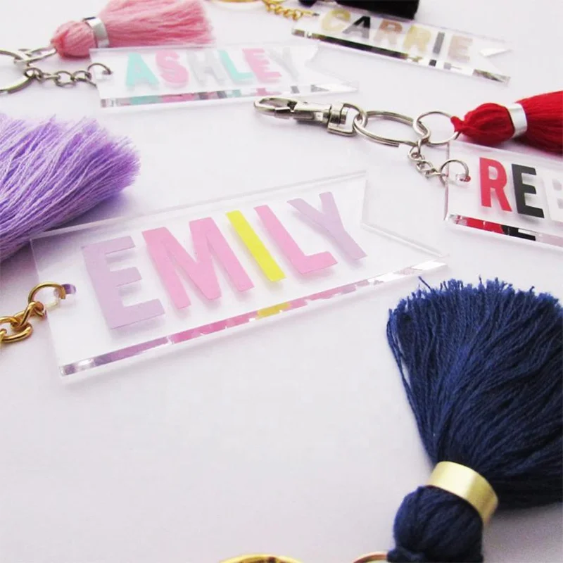 Personalized Acrylic Monogram Flag Keychain with Tassel  Key Chain