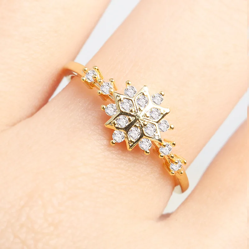 
Delicate Engagement 14 K Women Gold Plated Snowflake Diamond Cubic Zirconia Eternity Ring 