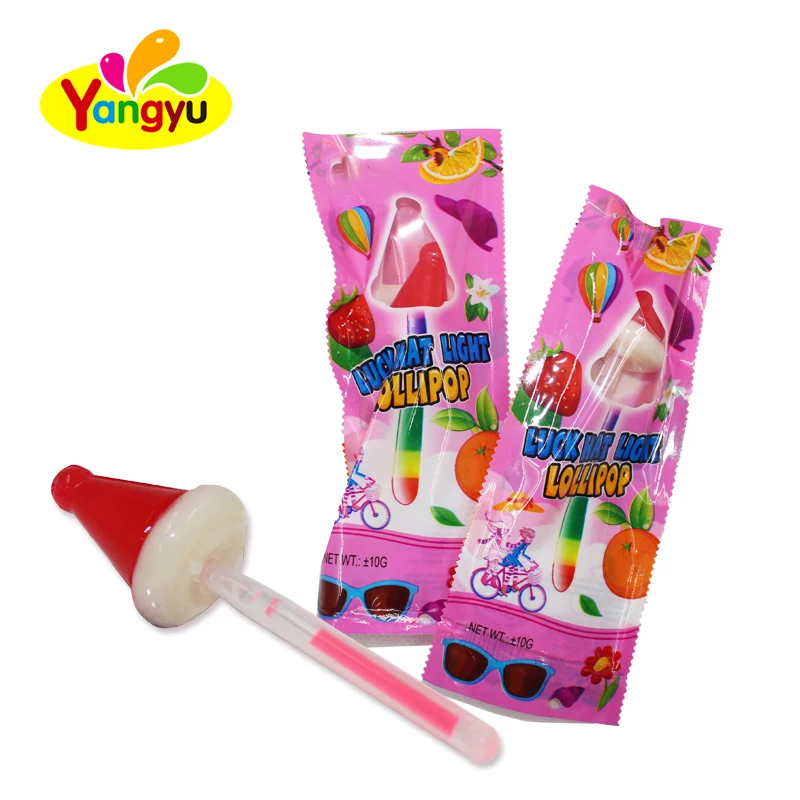 Funny Chinese  Hat Christmas Lollipop Glow Stick Candy Light Hard Fruit Sweets