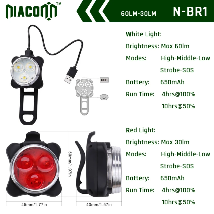 160lumen USB rechargeable red 3w Led Bike tail light