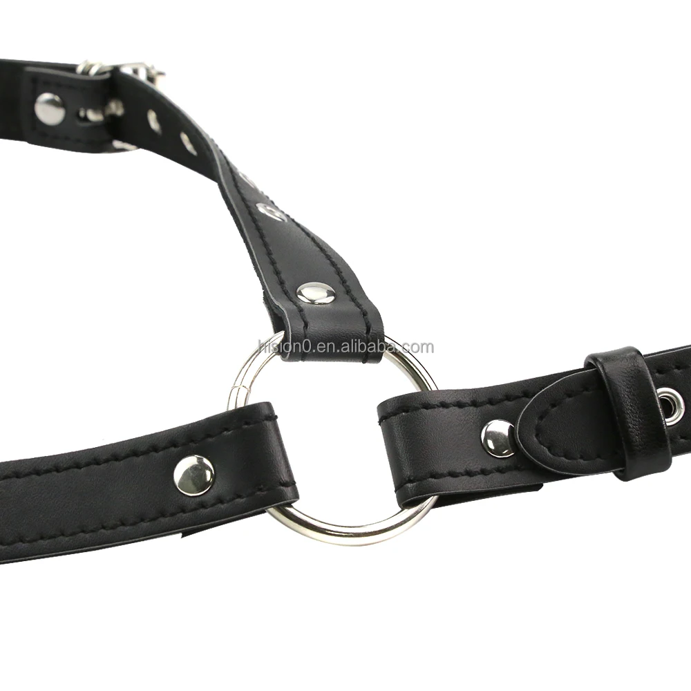 BDSM Body Bondage Restraint Adult Sex Toy Adjustable Black Leather Strap On Harness Breasts With Collar Choker Bondage Neck