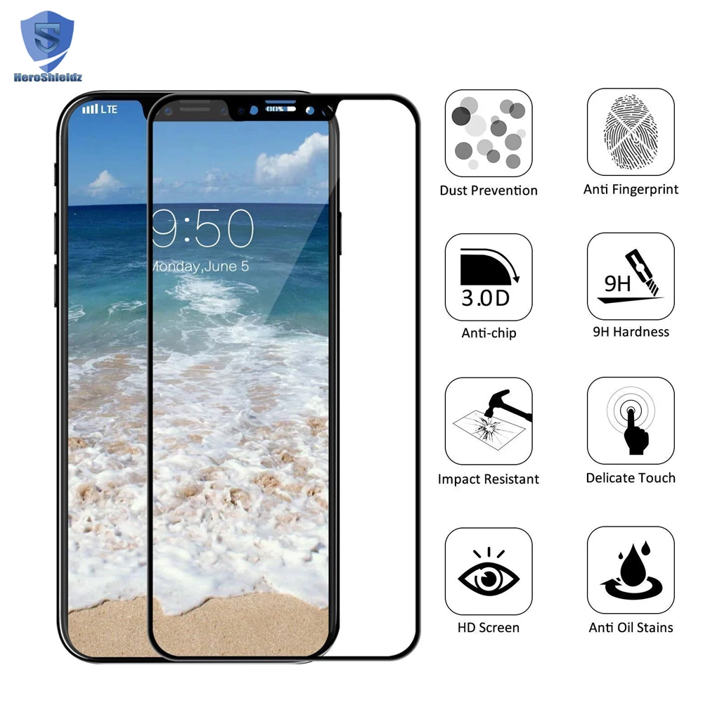 Wholesale Premium Quality For iPhone XS Screen Protector Tempered Glass, 9H 5D Full Coverage Glass Cover For iPhone XS No bubble