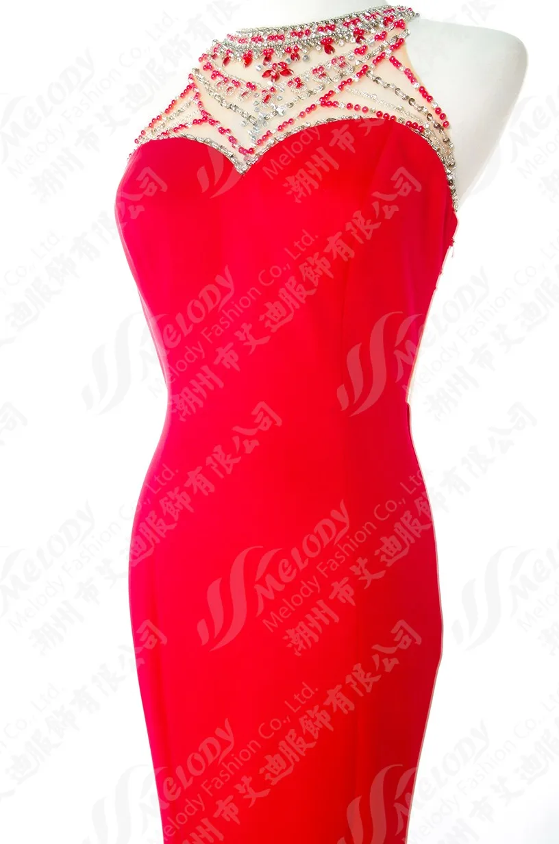 Halter formal ceremony party robe fish tail long red wine evening dresses