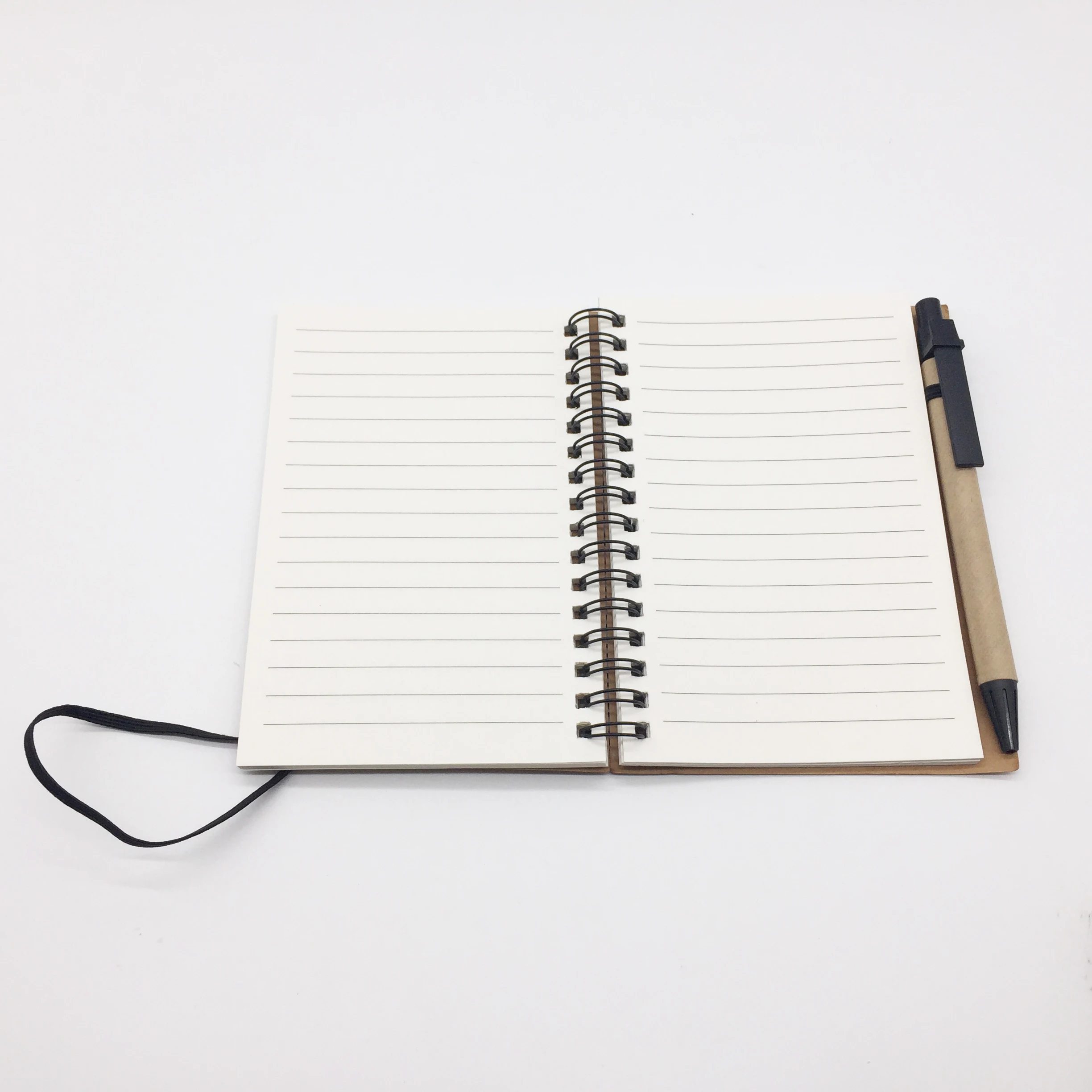 mini size kraft cover spiral notebook with pen,kraft paper notebook