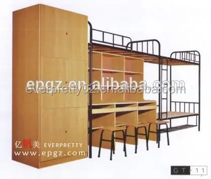 Sharing Desk with Bookshelf School Student 3 Tier Bunk Bed Metal Frame Bunk Beds Steel Bunk Bed Set