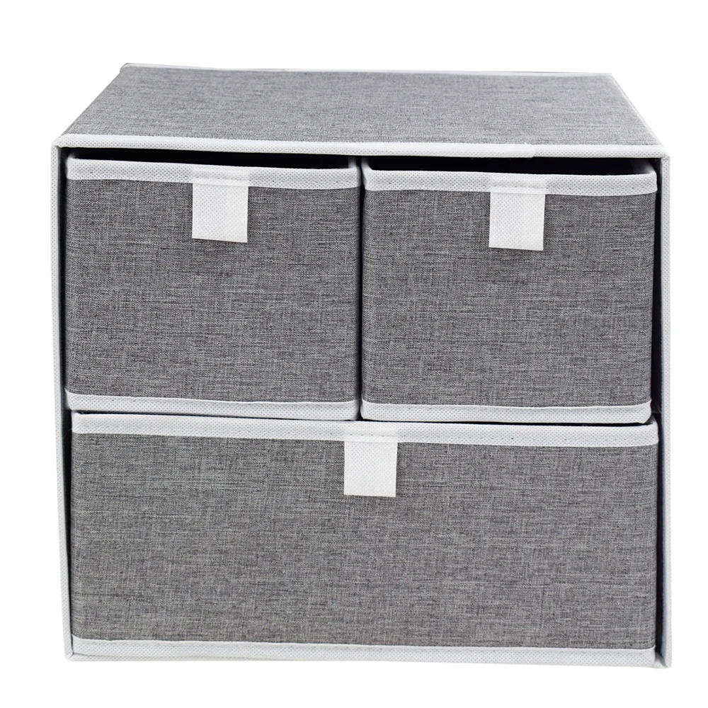 Big Capacity 300D polyester linen fabric cloth storage box cube cabinet foldable 3 Layers underwear drawer organizer
