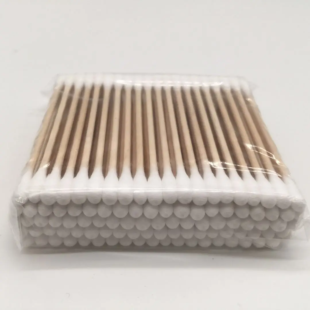OEM non sterile PE bag package double tips cotton swabs for daily use bamboo wooden cotton swabs