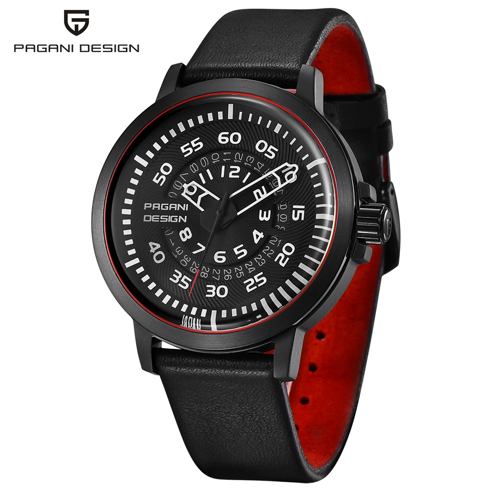 Pagani stainless steel leather strap simple style quartz watch for man
