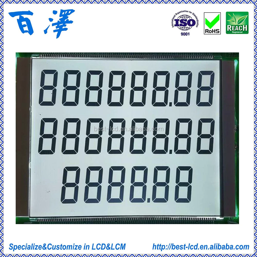 
886 LCD Custom Size Monochrome 7 Segments 6 digits 70pin LCD Panel Display for Fuel dispenser, Petrol Gas Pump 