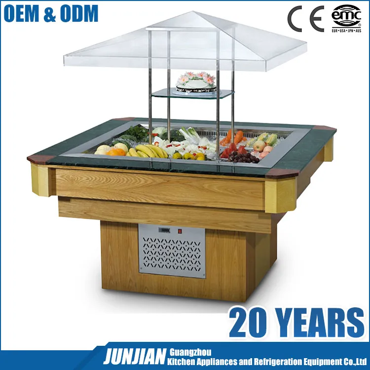 
Buffet Marble Display Cooler / Refrigerated Salad Bar Counter / Open Showcase Refrigerator 