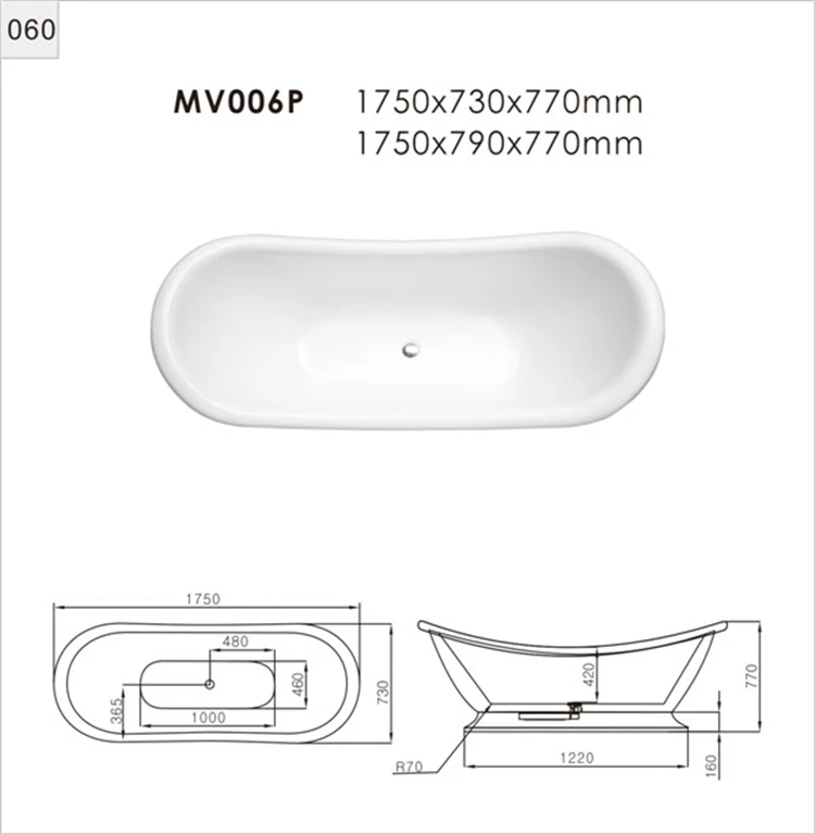 Pedestal Freestanding Acrylic Bath Tub With Base