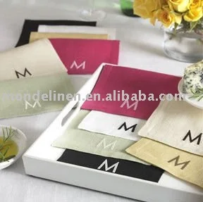 
block Monogram linen cocktail napkin 