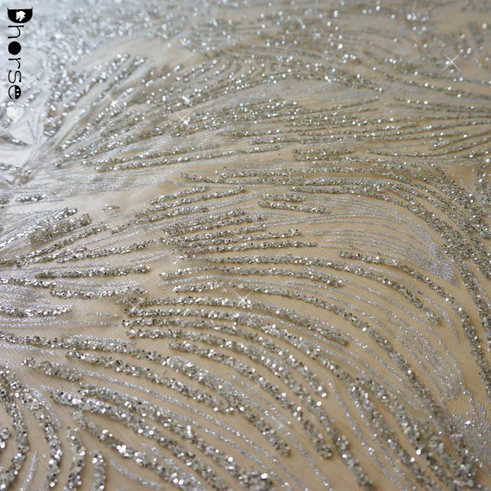 Wholesale sparkling silver sequined tulle lace glitter fabric for curtains