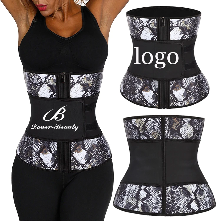 
Lover-Beauty Snake Printed 7 Steel Front Zipper Waist Tummy Control Latex Waist Trainer Private Label Shaper Women 