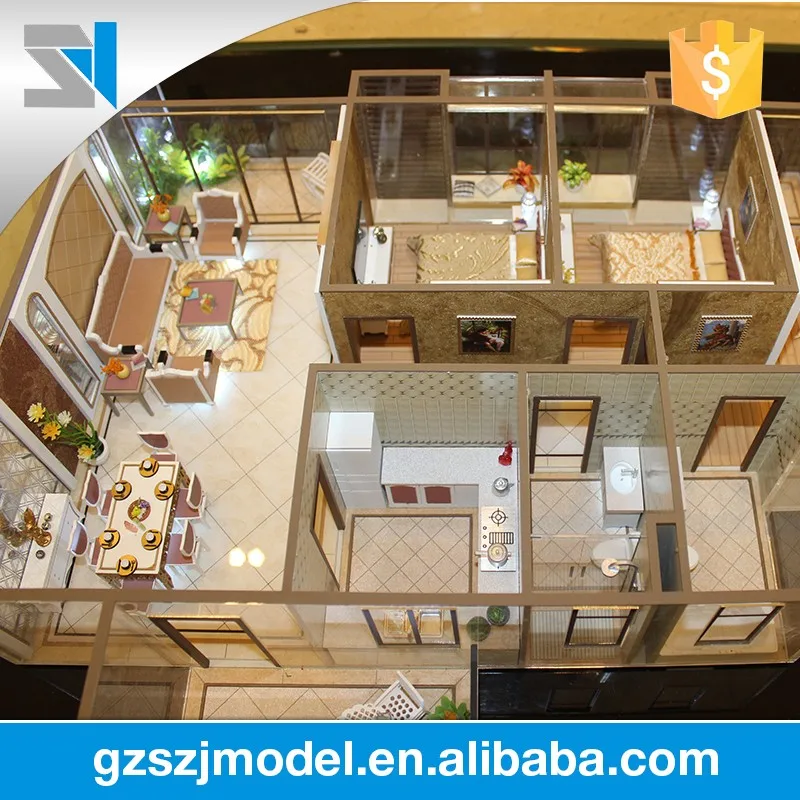 Residential interior layout model with furniture for architect design
