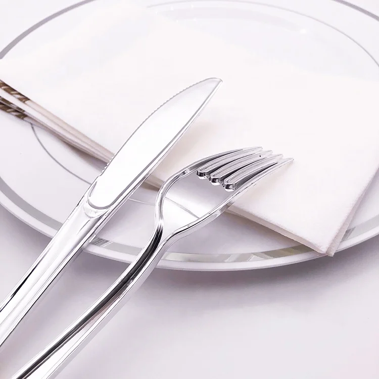 Flatware Set Heavy Duty Disposable Plastic Silver Cutlery Set And Rose Gold Plastic Cutlery for Parties