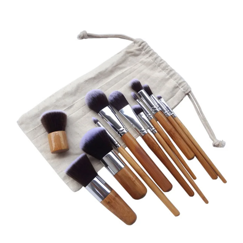 11pcs Custom private logo offered by cheap synthetic kabuki foundation bamboo makeup brushes Set